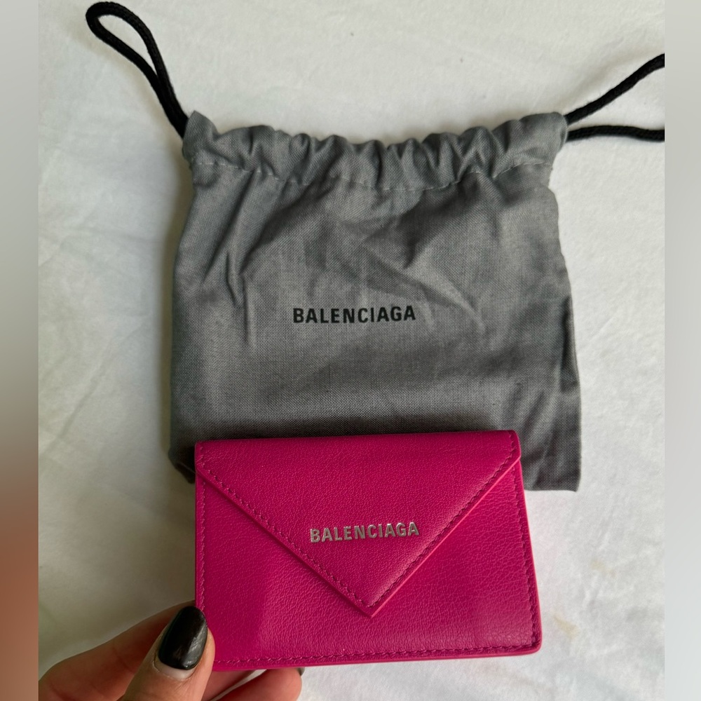 Balenciaga women papier mini wallet pink new with dust bag calfskin leather soft